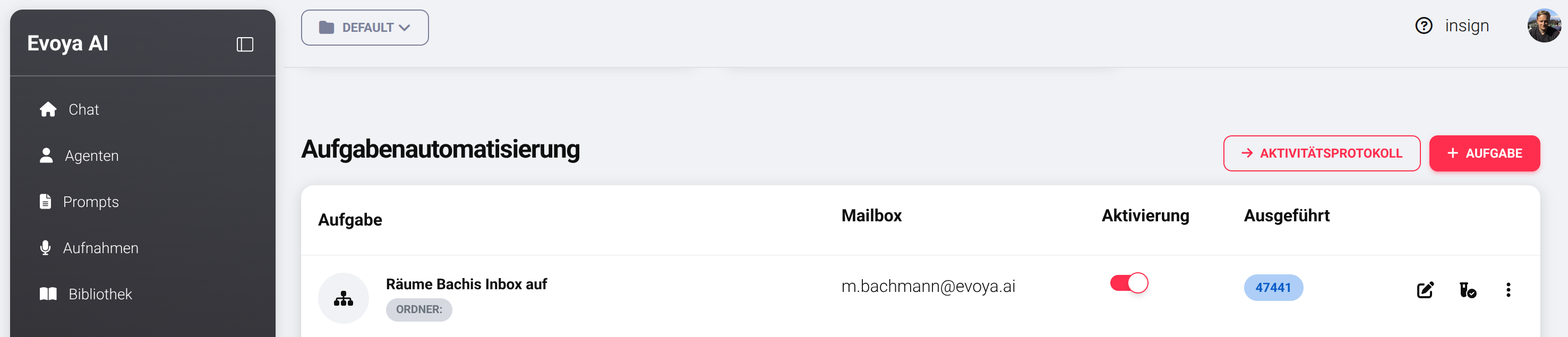 Screenshot der Aktivierung