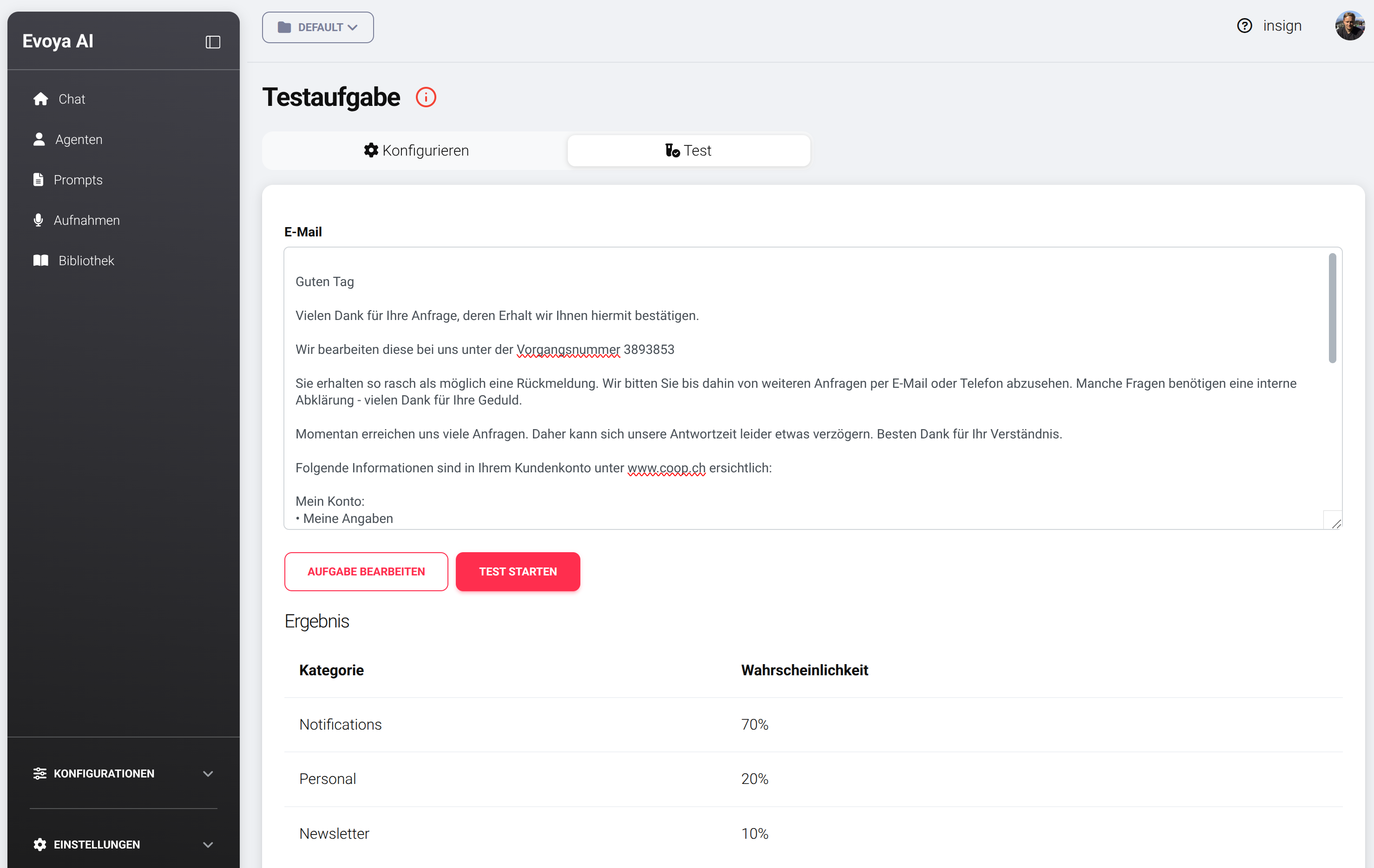 Screenshot des Test-Ergebnisses