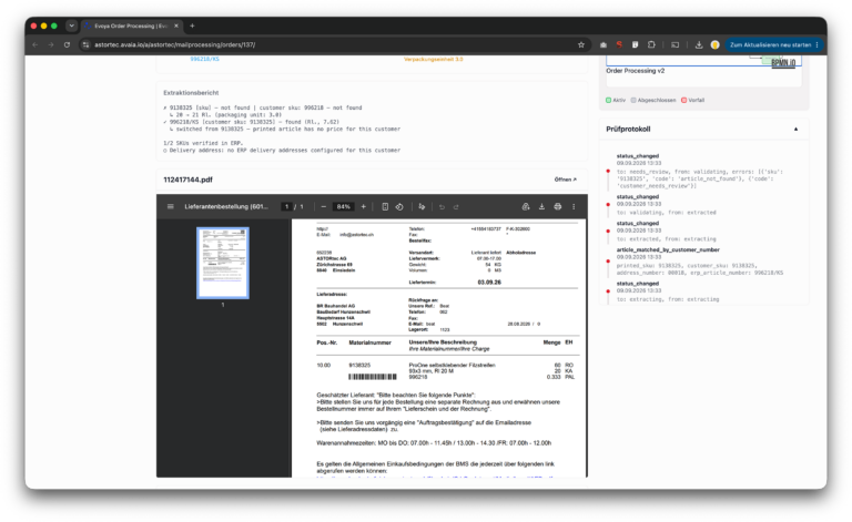 Ausgelesenes PDF-Dokument einer B2B-Bestellung
